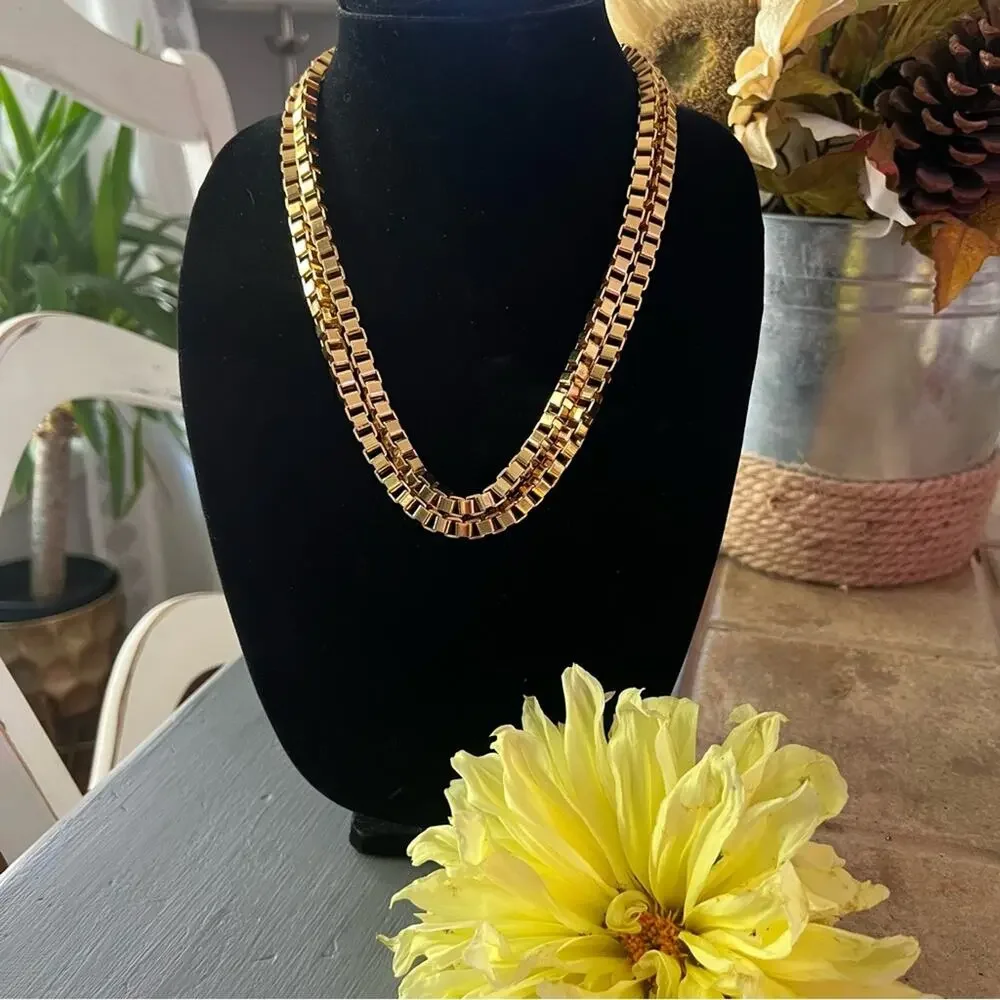 Gold Tone Layered Multi Chain Necklace - Picture 2 of 8